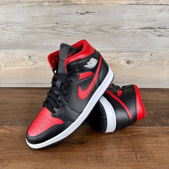 Nike Air Jordan 1 Mid Bred Twist Mens Size 9 Black Varsity Red DQ8426 067 - Picture 1 of 9